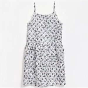 Loft Floral Linen Blend Swing Mini Dress Sz Medium Lace Trim Spaghetti Straps